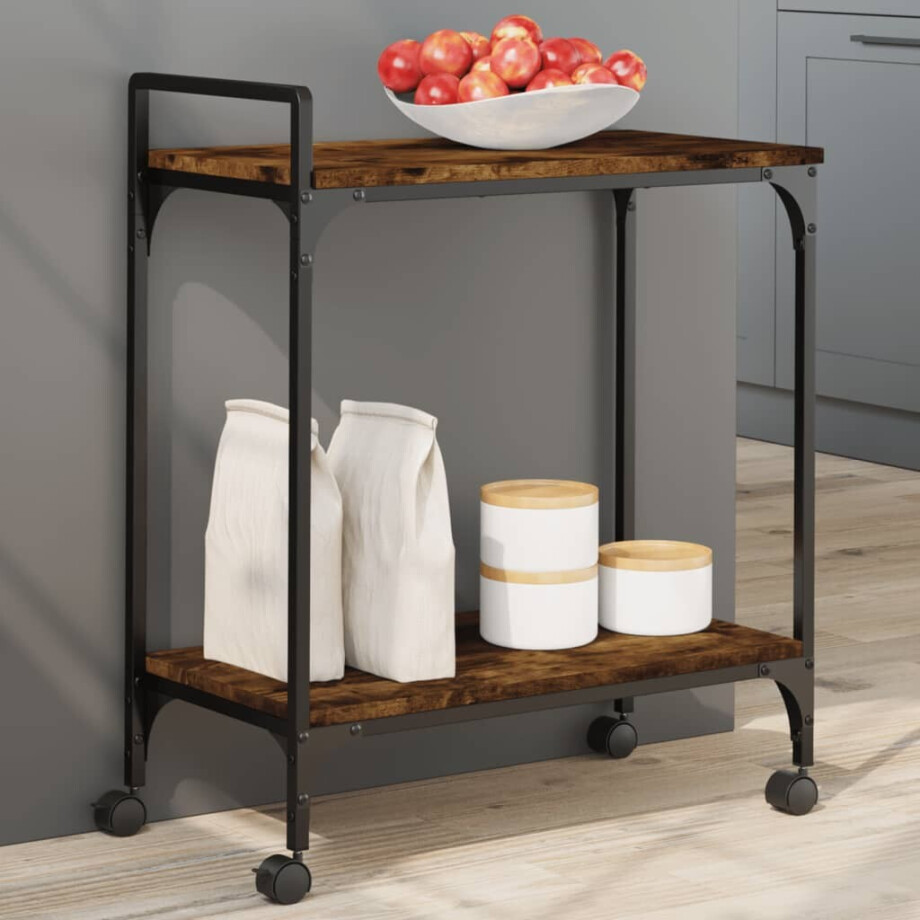 vidaXL Keukentrolley 60,5x31x72,5 cm bewerkt hout gerookt eikenkleurig vidaXL Keukentrolley 60,5x31x72,5 cm bewerkt hout gerookt eikenkleurig afbeelding 1