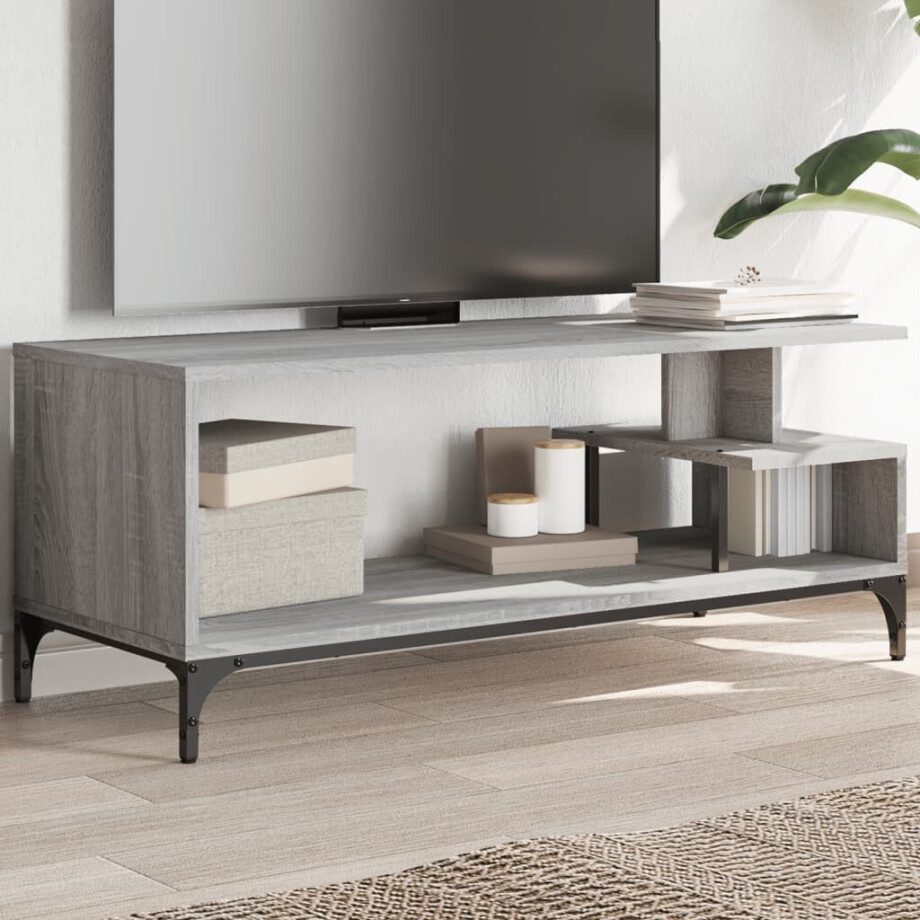 vidaXL Tv-meubel 102x40x41 cm hout en gepoedercoat staal grijs sonoma vidaXL Tv-meubel 102x40x41 cm hout en gepoedercoat staal grijs sonoma afbeelding 1