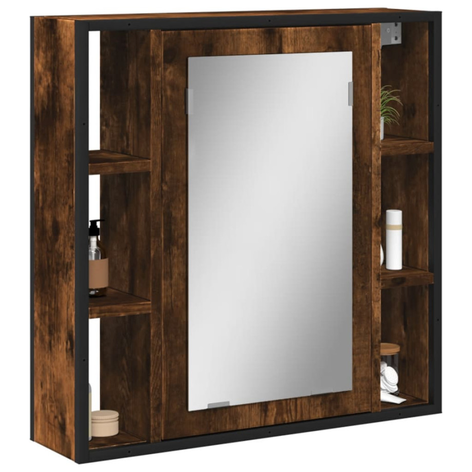 vidaXL Badkamerspiegelkast 60x16x60 cm bewerkt hout gerookt eikenkleur afbeelding 1
