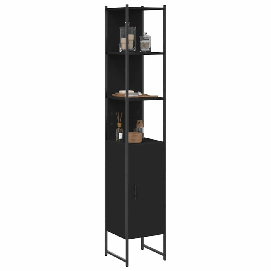 vidaXL Badkamerkast 33x33x185,5 cm bewerkt hout zwart vidaXL Badkamerkast 33x33x185,5 cm bewerkt hout zwart afbeelding 1