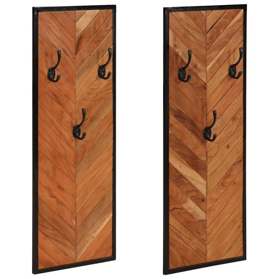 vidaXL Kapstokken 2 st 35x1x90 cm massief acaciahout vidaXL Kapstokken 2 st 35x1x90 cm massief acaciahout afbeelding 1