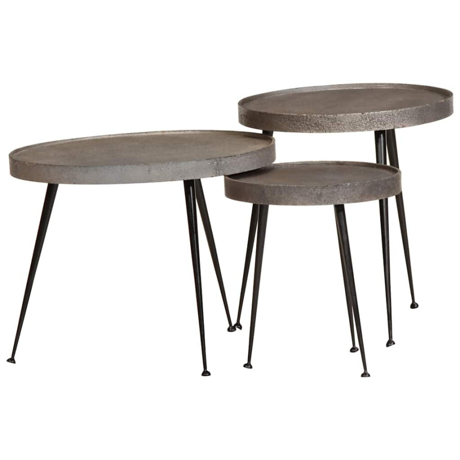 vidaXL Salontafel 3 stuks zilverkleurig bewerkt hout vidaXL Salontafel 3 stuks zilverkleurig bewerkt hout afbeelding 1