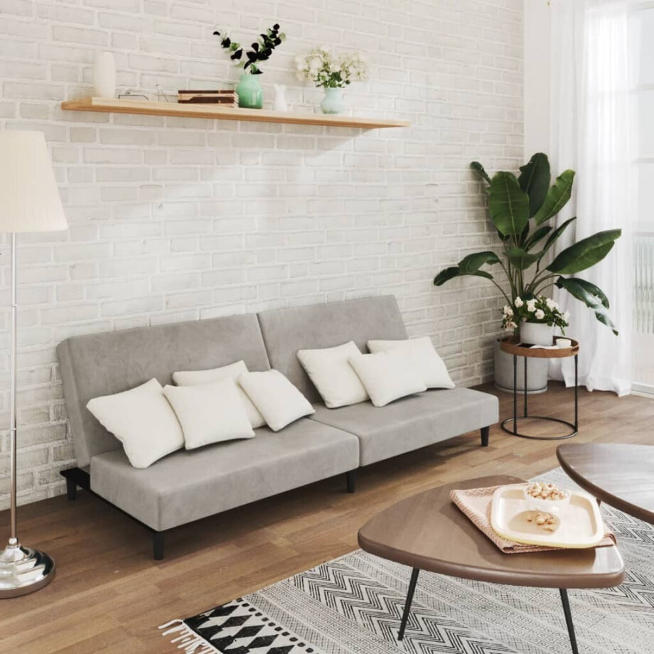 vidaXL Slaapbank 2-zits fluweel lichtgrijs afbeelding 1