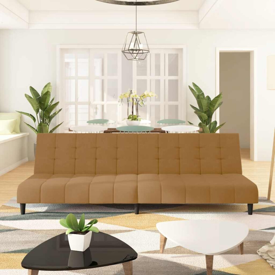 vidaXL Slaapbank 2-zits fluweel bruin afbeelding 1