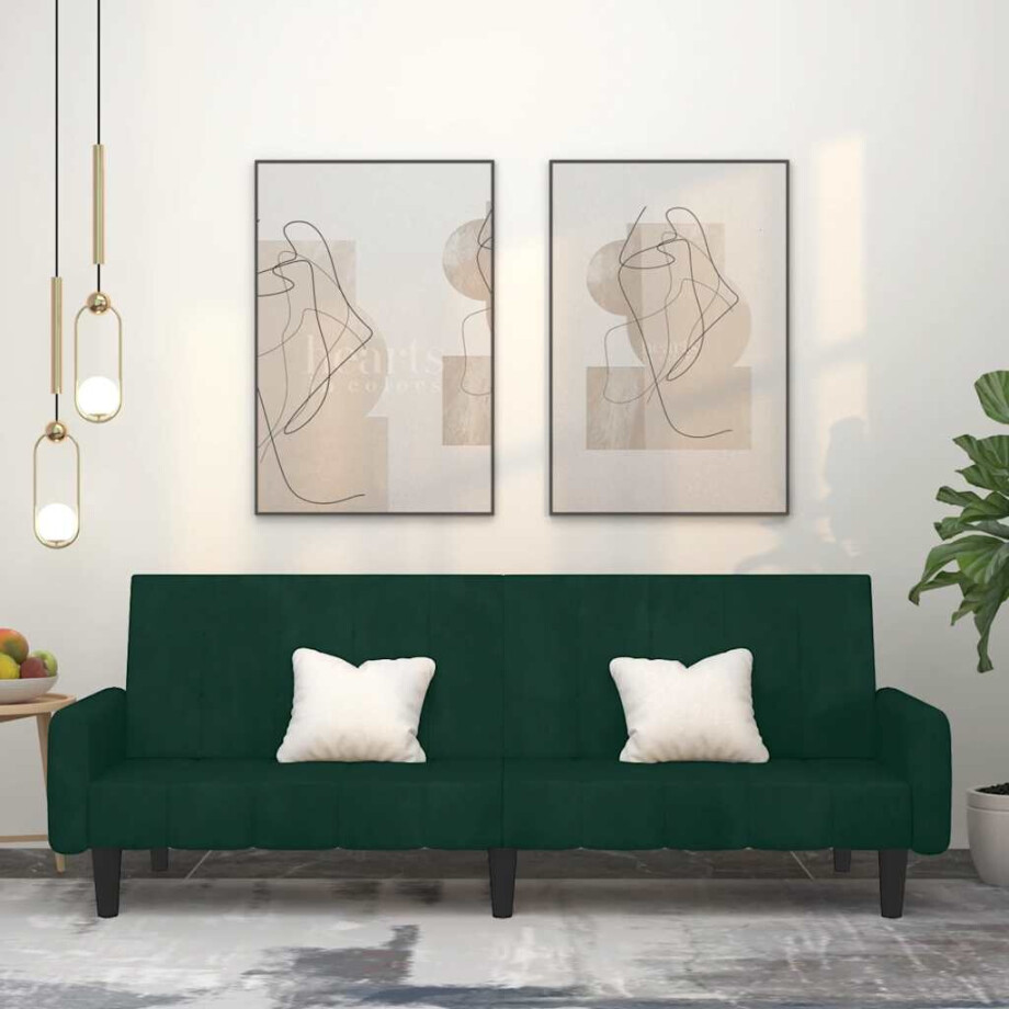 vidaXL Slaapbank 2-zits fluweel donkergroen afbeelding 1