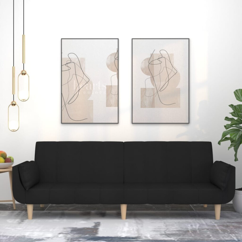 vidaXL Slaapbank 2-zits met 2 kussens stof zwart afbeelding 1