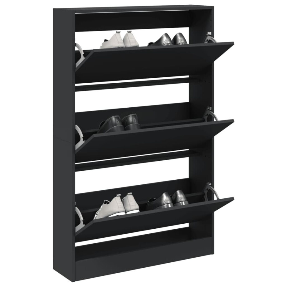 vidaXL Schoenenkast 80x21x125,5 cm bewerkt hout zwart afbeelding 1
