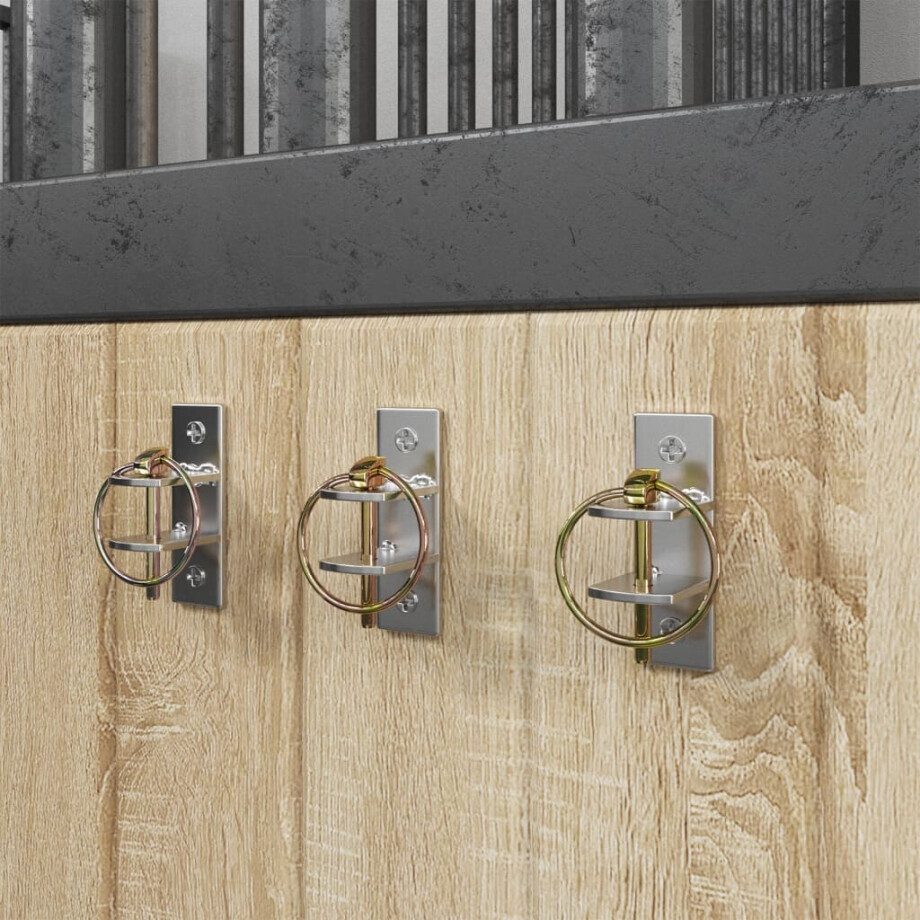 vidaXL Emmerhaken 3 st wandmontage staal zilverkleurig en bruin vidaXL Emmerhaken 3 st wandmontage staal zilverkleurig en bruin afbeelding 1