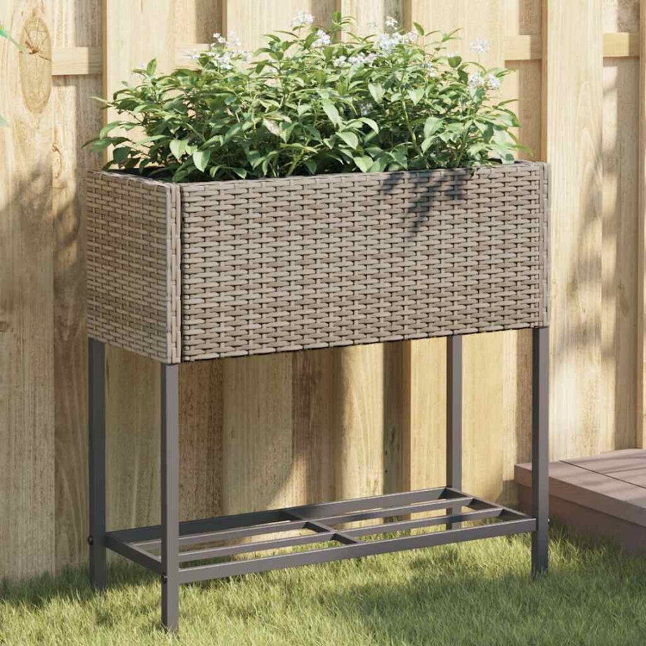 vidaXL Plantenbak met schap poly rattan grijs vidaXL Plantenbak met schap poly rattan grijs afbeelding 1