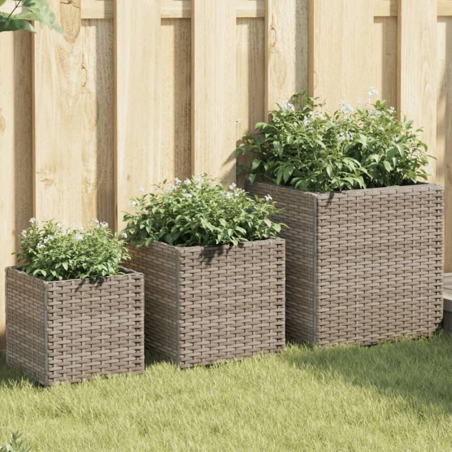 vidaXL Plantenbakken 3 st poly rattan grijs afbeelding 1
