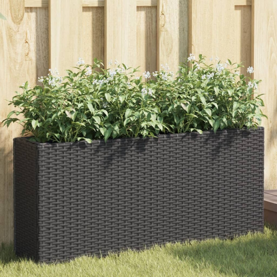 vidaXL Plantenbak met 2 potten 90x20x40 cm poly rattan zwart afbeelding 1