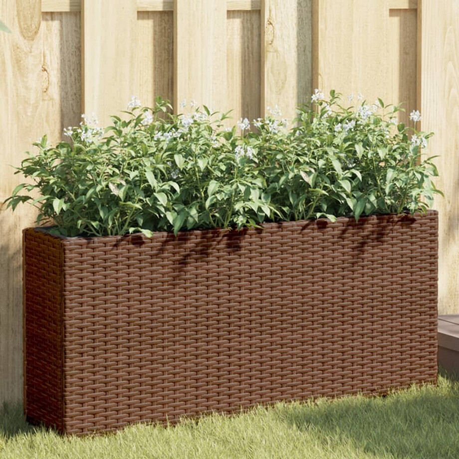 vidaXL Plantenbak met 2 potten 90x20x40 cm poly rattan bruin vidaXL Plantenbak met 2 potten 90x20x40 cm poly rattan bruin afbeelding 1