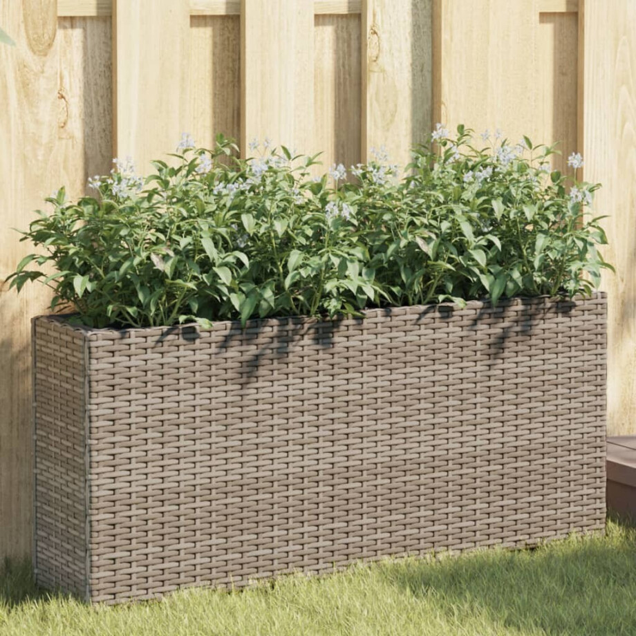 vidaXL Plantenbak met 2 potten 90x20x40 cm poly rattan grijs afbeelding 1