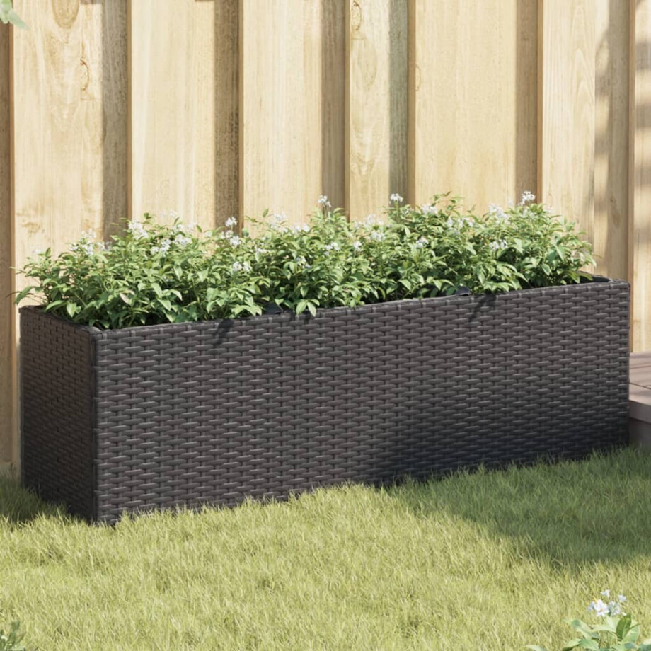 vidaXL Plantenbak met 3 potten 105x30x32 cm poly rattan zwart afbeelding 1