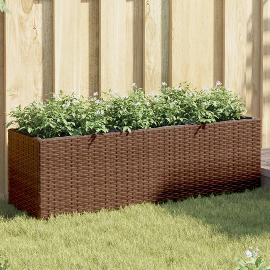 vidaXL Plantenbak met 3 potten 105x30x32 cm poly rattan bruin afbeelding 1