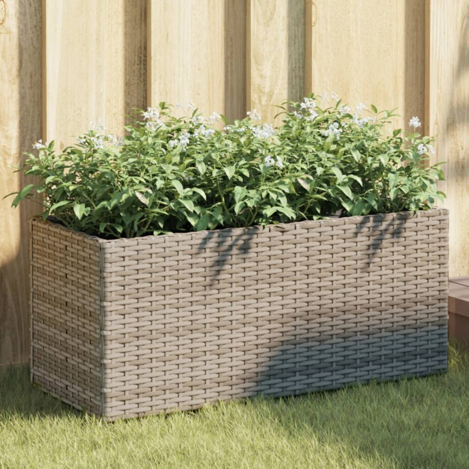 vidaXL Plantenbak met 2 potten 72x30x32 cm poly rattan grijs afbeelding 1
