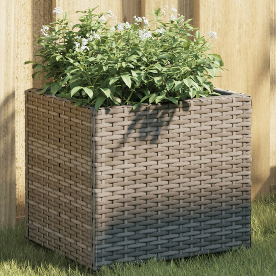 vidaXL Plantenbak 36x30x32 cm poly rattan grijs afbeelding 1