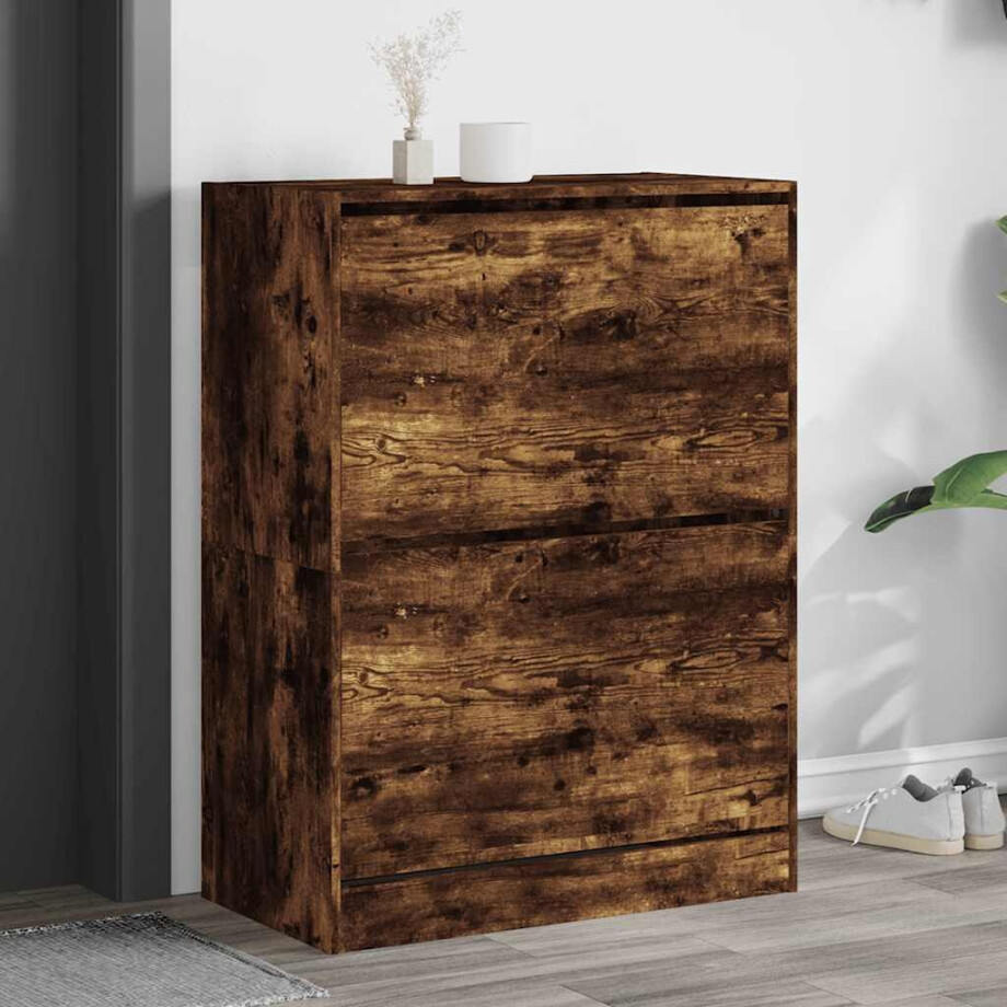 vidaXL Schoenenkast met 2 klaplades 80x42x108 cm gerookt eikenkleurig afbeelding 1
