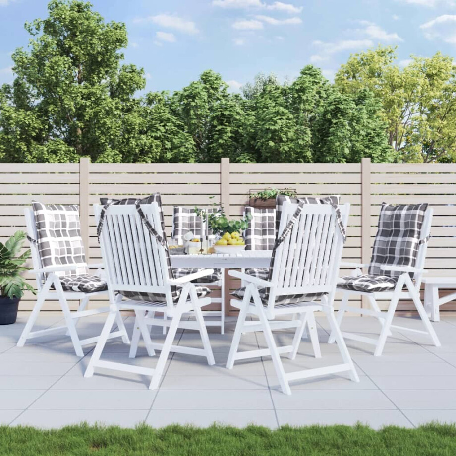 vidaXL Stoelkussens 6 st hoge rug ruitpatroon oxford stof grijs afbeelding 1