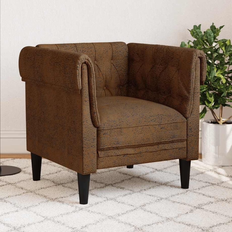 vidaXL Fauteuil Chesterfield-stijl stof bruin afbeelding 1