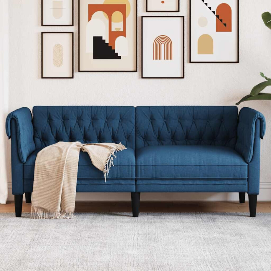 vidaXL Tweezitsbank Chesterfield-stijl stof blauw afbeelding 1