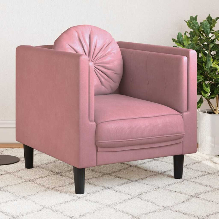 vidaXL Fauteuil met kussen fluweel roze afbeelding 1