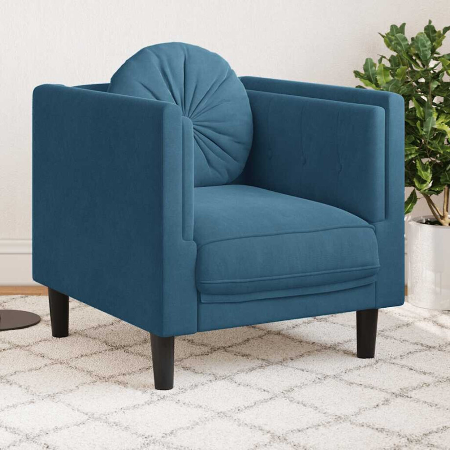 vidaXL Fauteuil met kussen fluweel blauw vidaXL Fauteuil met kussen fluweel blauw afbeelding 1