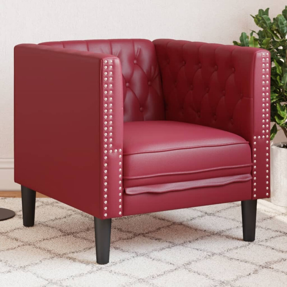 vidaXL Fauteuil Chesterfield-stijl kunstleer wijnrood afbeelding 1