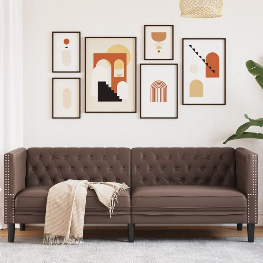 vidaXL Driezitsbank Chesterfield-stijl kunstleer bruin vidaXL Driezitsbank Chesterfield-stijl kunstleer bruin afbeelding 1