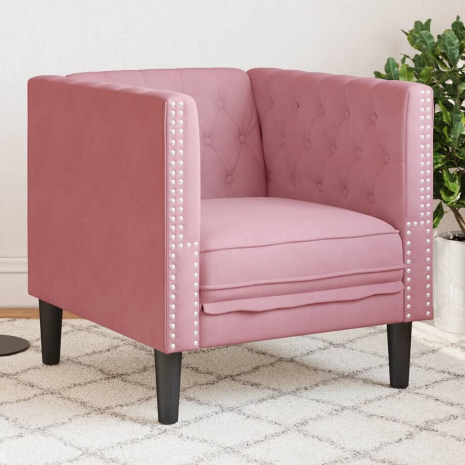 vidaXL Fauteuil Chesterfield-stijl fluweel roze afbeelding 1