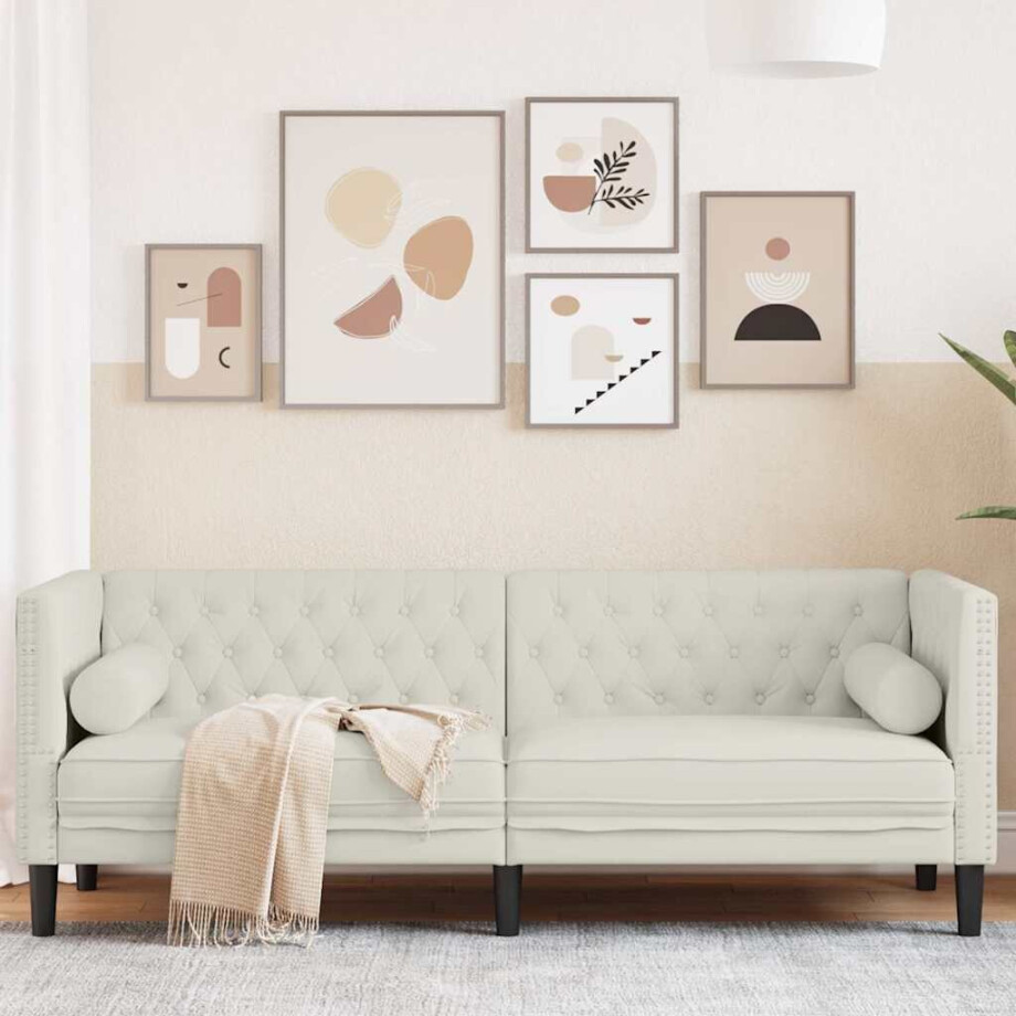 vidaXL Driezitsbank Chesterfield-stijl met bolsters fluweel crèmekleur afbeelding 1