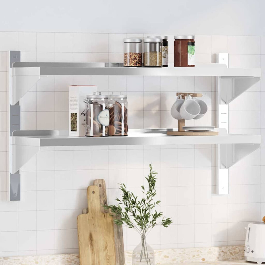 vidaXL Wandschap 2-laags 100x30x60 cm roestvrijstaal zilverkleurig afbeelding 1