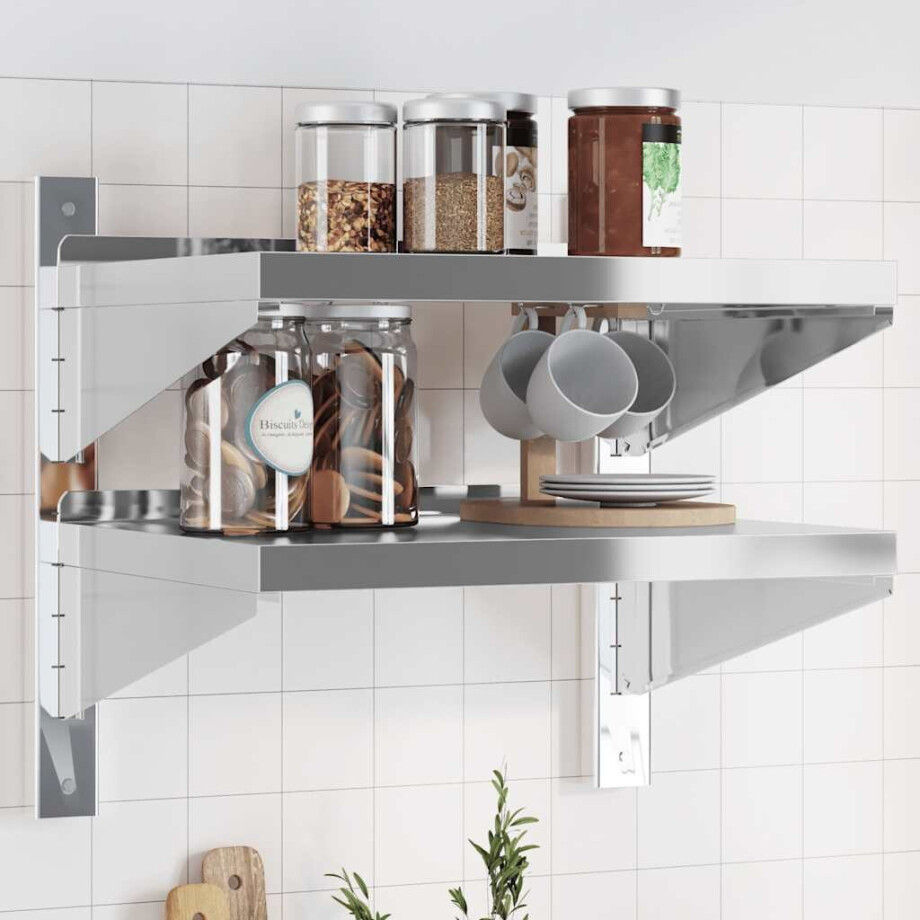 vidaXL Wandschap 2-laags 50x40x48 cm roestvrijstaal zilverkleurig afbeelding 1