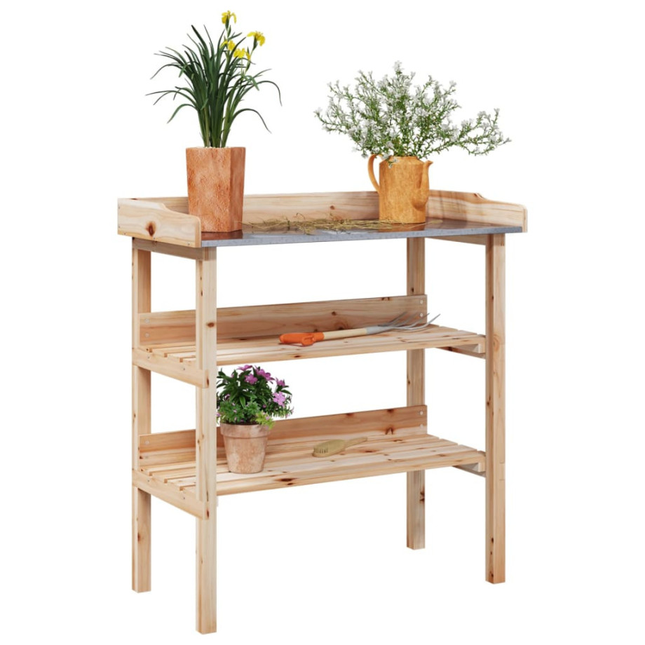 vidaXL Plantentafel met schappen 78x38x82,5 cm massief vurenhout afbeelding 1