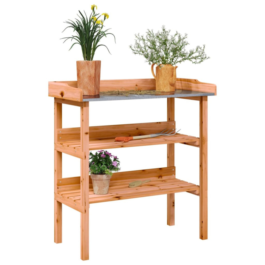 vidaXL Plantentafel met schappen 78x38x82,5 cm vurenhout bruin afbeelding 1