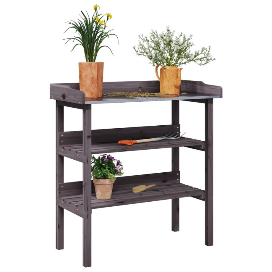 vidaXL Plantentafel met schappen 78x38x82,5 cm vurenhout grijs afbeelding 1