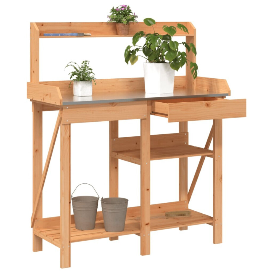 vidaXL Oppotbank met schappen massief vurenhout bruin vidaXL Oppotbank met schappen massief vurenhout bruin afbeelding 1