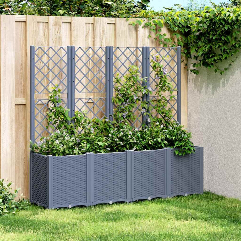 vidaXL Plantenbak met latwerk 160x40x140 cm polypropeen blauwgrijs afbeelding 1