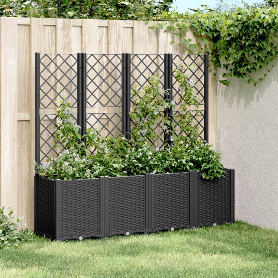 vidaXL Plantenbak met latwerk 160x40x140 cm polypropeen zwart vidaXL Plantenbak met latwerk 160x40x140 cm polypropeen zwart afbeelding 1