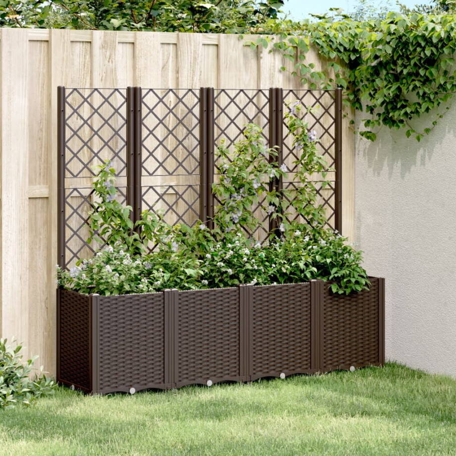 vidaXL Plantenbak met latwerk 160x40x140 cm polypropeen bruin vidaXL Plantenbak met latwerk 160x40x140 cm polypropeen bruin afbeelding 1