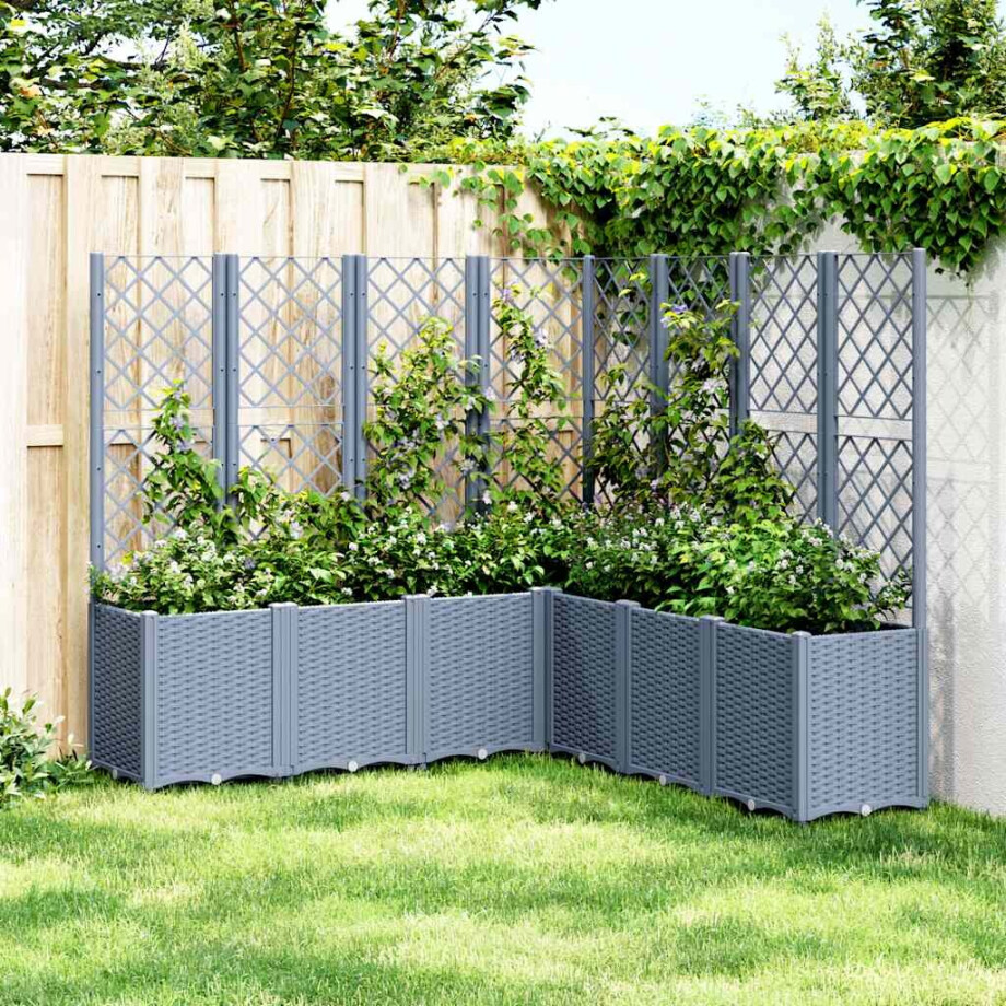 vidaXL Plantenbak met latwerk 160x160x140 cm polypropeen blauwgrijs afbeelding 1