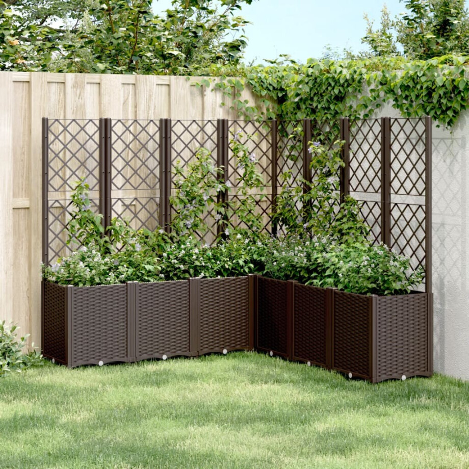 vidaXL Plantenbak met latwerk 160x160x140 cm polypropeen bruin vidaXL Plantenbak met latwerk 160x160x140 cm polypropeen bruin afbeelding 1