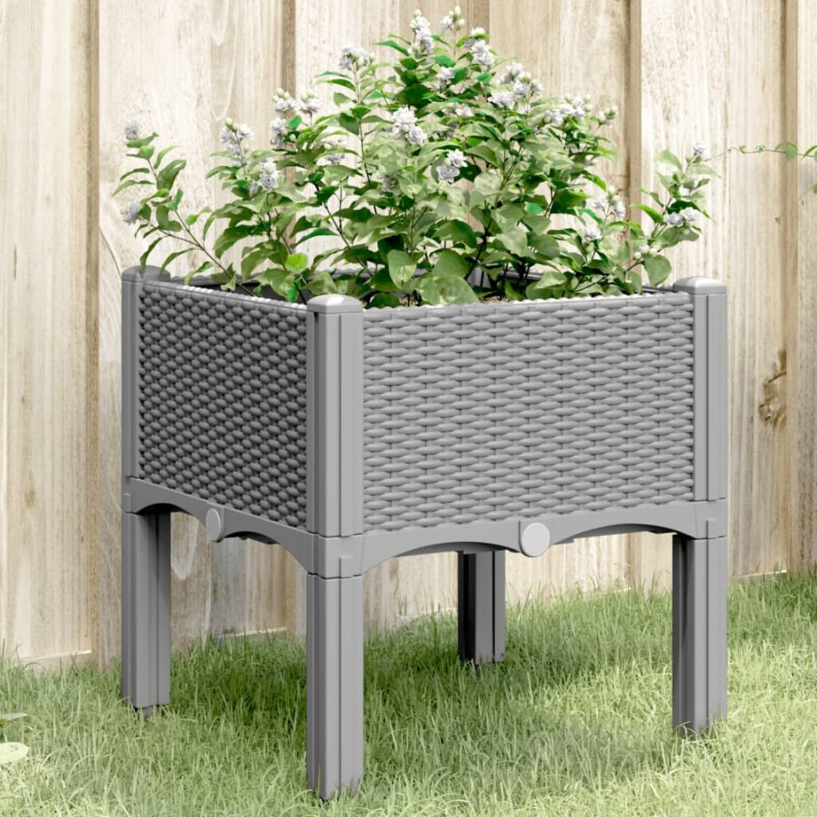 vidaXL Plantenbak met poten 40x40x42 cm polypropeen lichtgrijs afbeelding 1