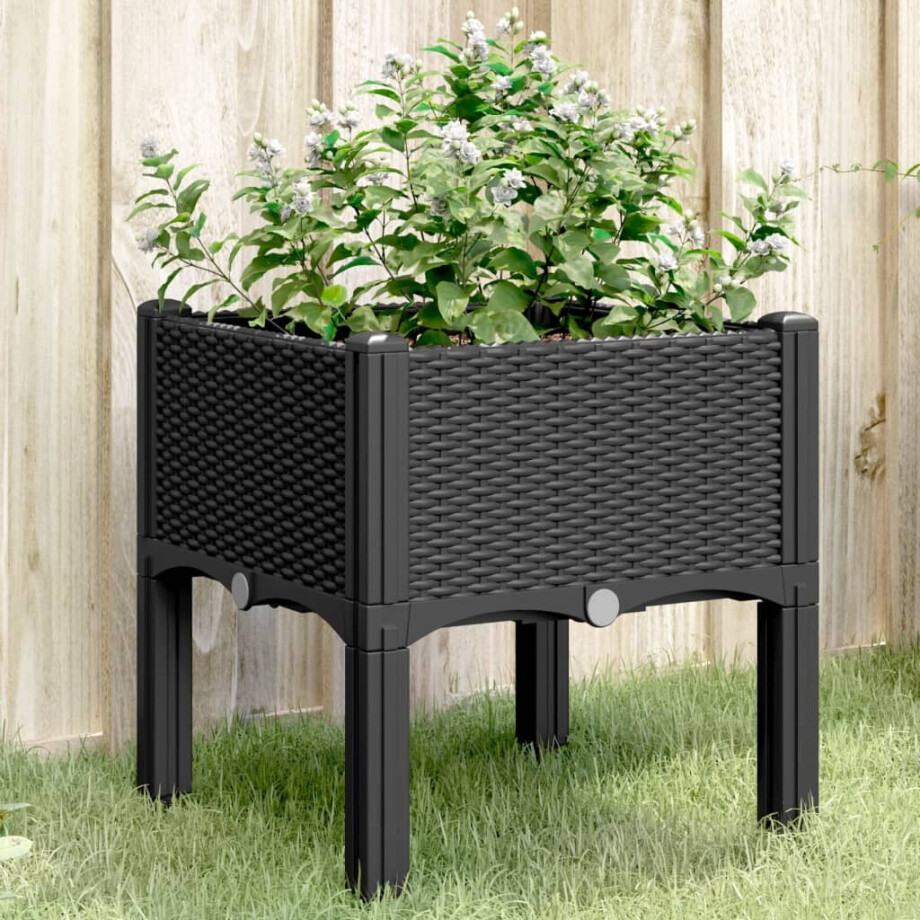 vidaXL Plantenbak met poten 40x40x42 cm polypropeen zwart afbeelding 1