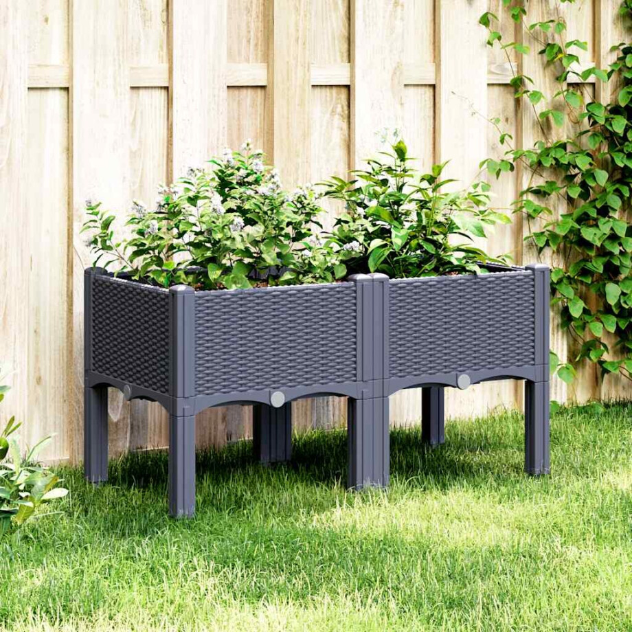 vidaXL Plantenbak met poten 80x40x42 cm polypropeen blauwgrijs afbeelding 1