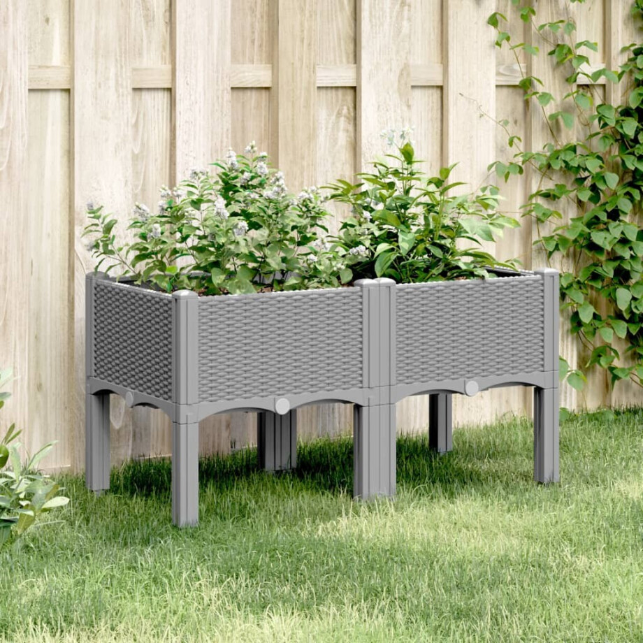 vidaXL Plantenbak met poten 80x40x42 cm polypropeen lichtgrijs afbeelding 1