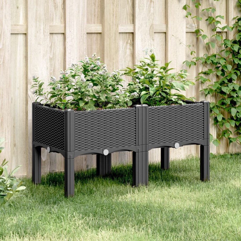 vidaXL Plantenbak met poten 80x40x42 cm polypropeen zwart afbeelding 1