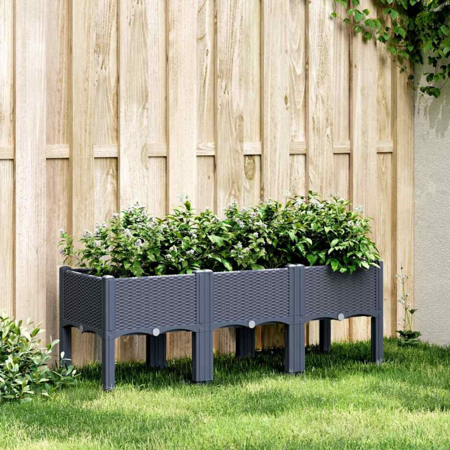 vidaXL Plantenbak met poten 120x40x42 cm polypropeen blauwgrijs afbeelding 1
