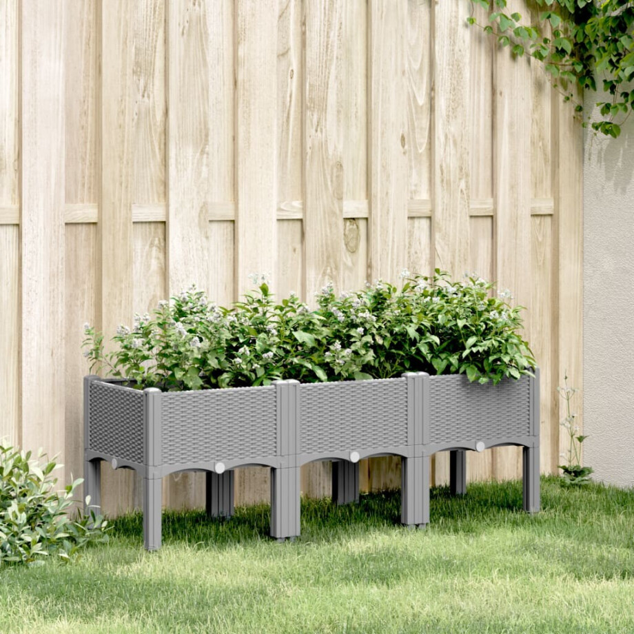 vidaXL Plantenbak met poten 120x40x42 cm polypropeen lichtgrijs afbeelding 1