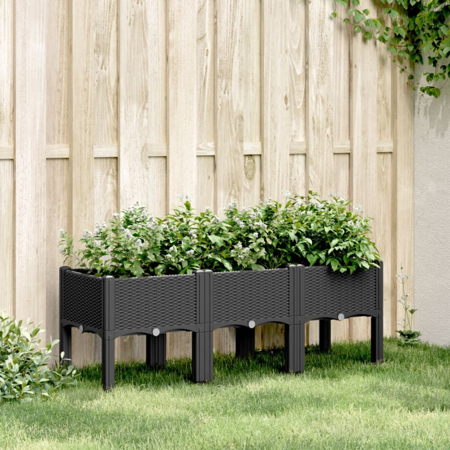 vidaXL Plantenbak met poten 120x40x42 cm polypropeen zwart afbeelding 1